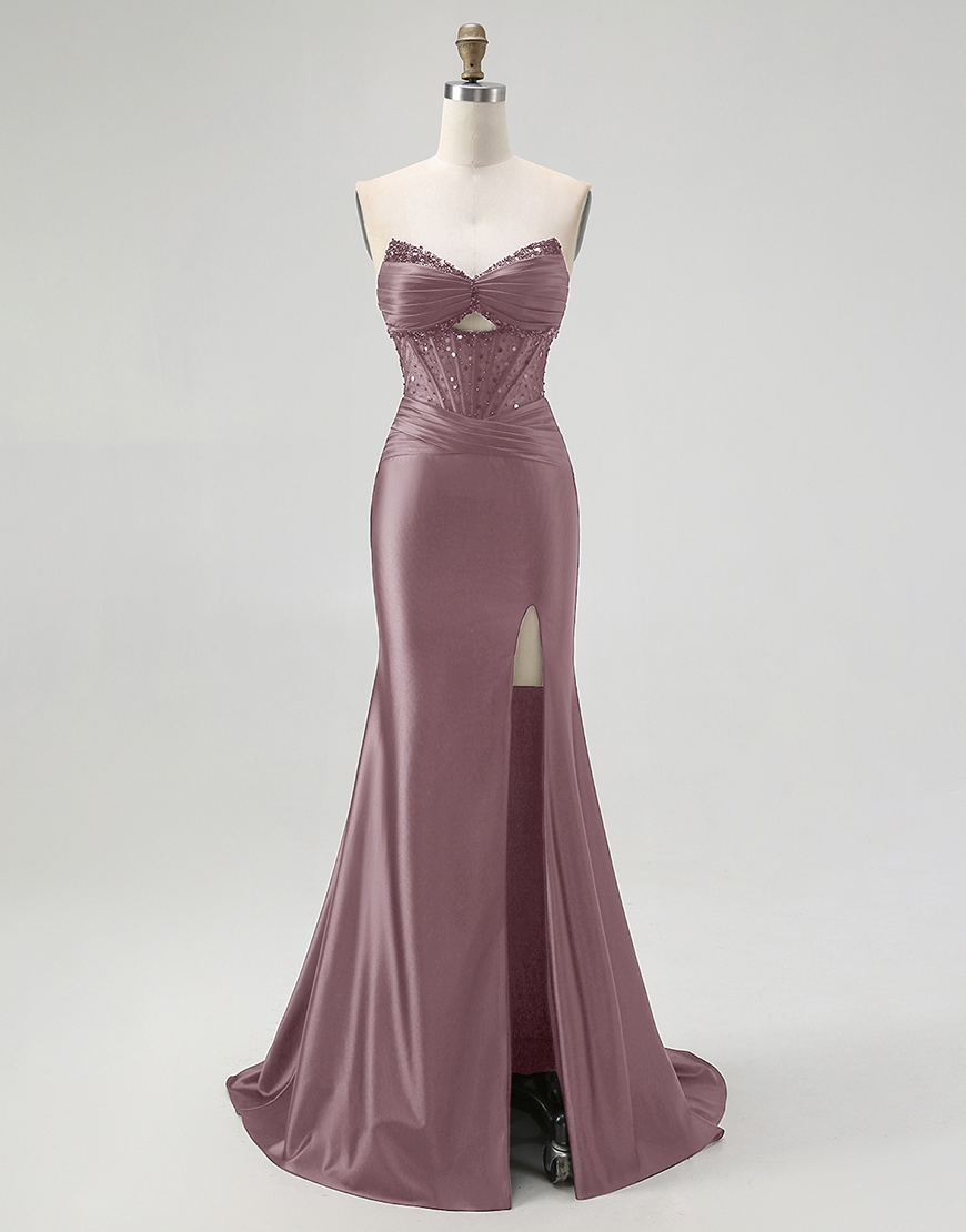 Sparkly Black Mermaid Sweetheart Long Satin Corset Prom Dress with Beading