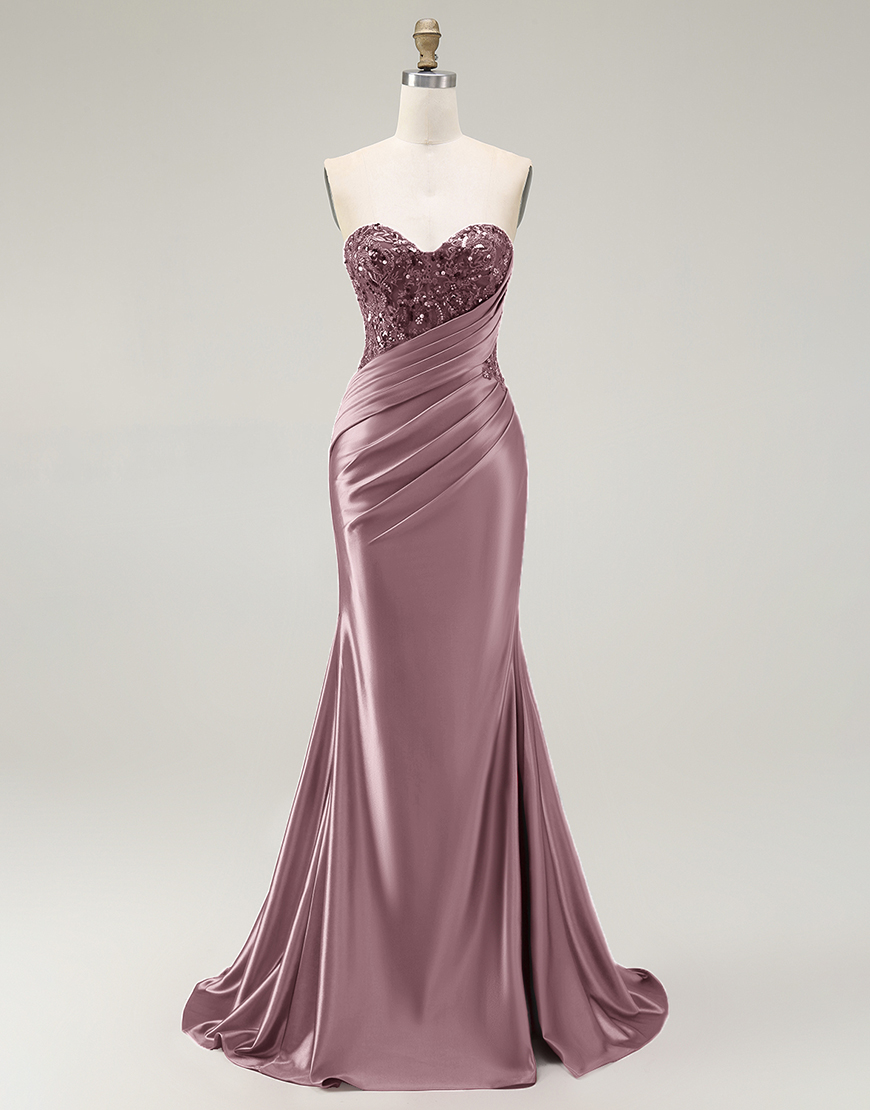 Sparkly Red Mermaid  Sweetheart Long Prom Dress with Sequins