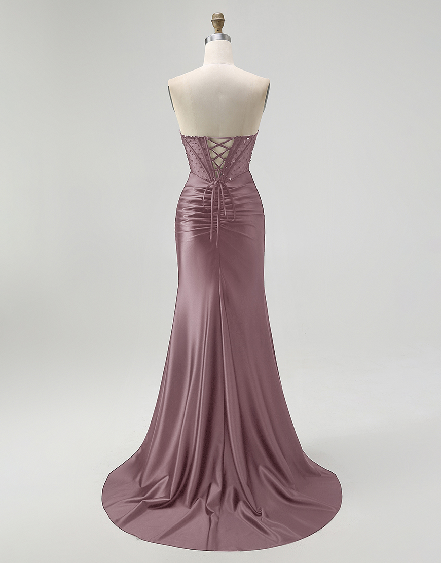 Sparkly Black Mermaid Sweetheart Long Satin Corset Prom Dress with Beading