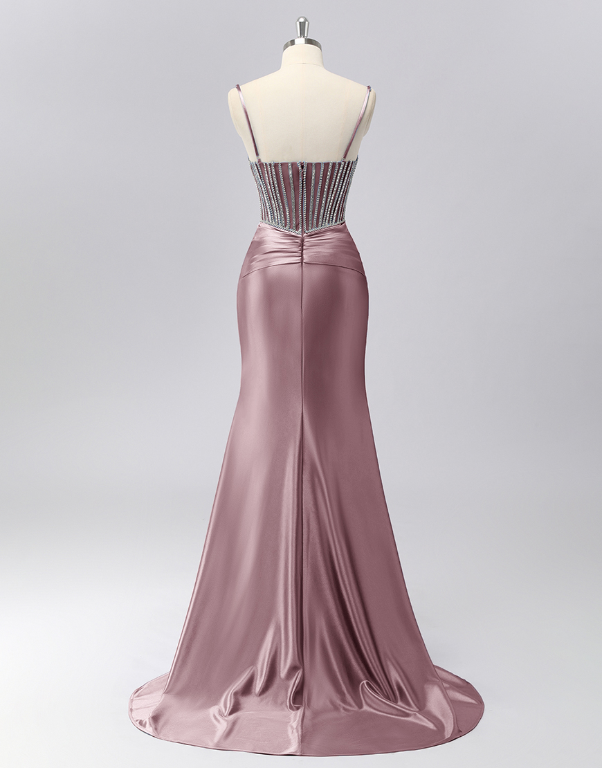 Sparkly Grey Blue Spaghetti Straps Mermaid Long Prom Dress with Beading