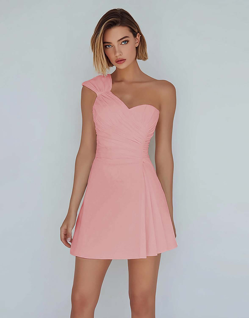 Ivory One Shoulder Satin Ruched Short A-Line Homecoming Dress