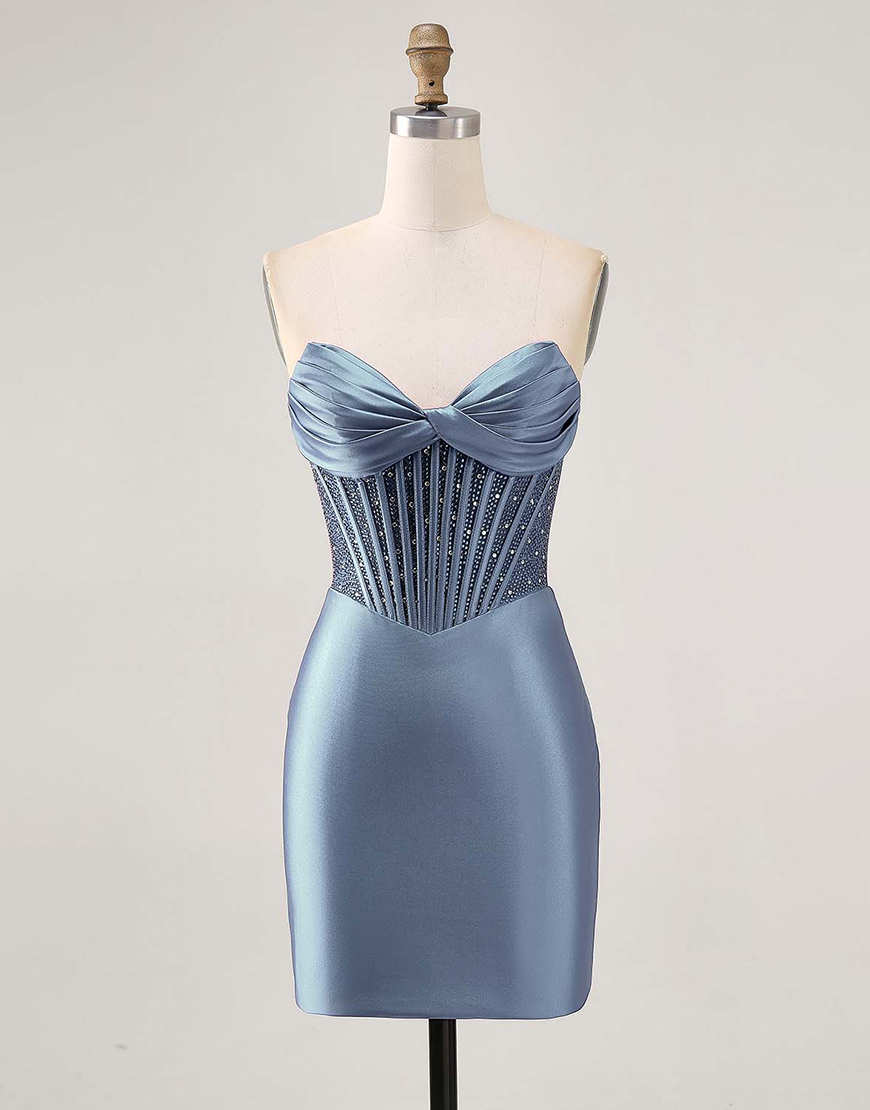 Sparkly Fuchsia Corset Beaded Strapless Short Satin Homecoming Dress