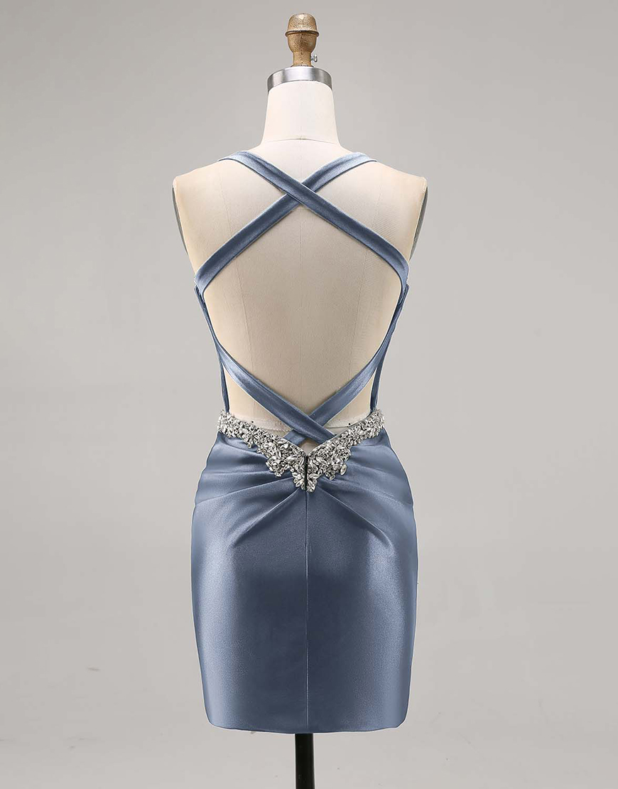 Sparkly Dark Green Tight Satin Short Corset Homecoming Dress with Beading