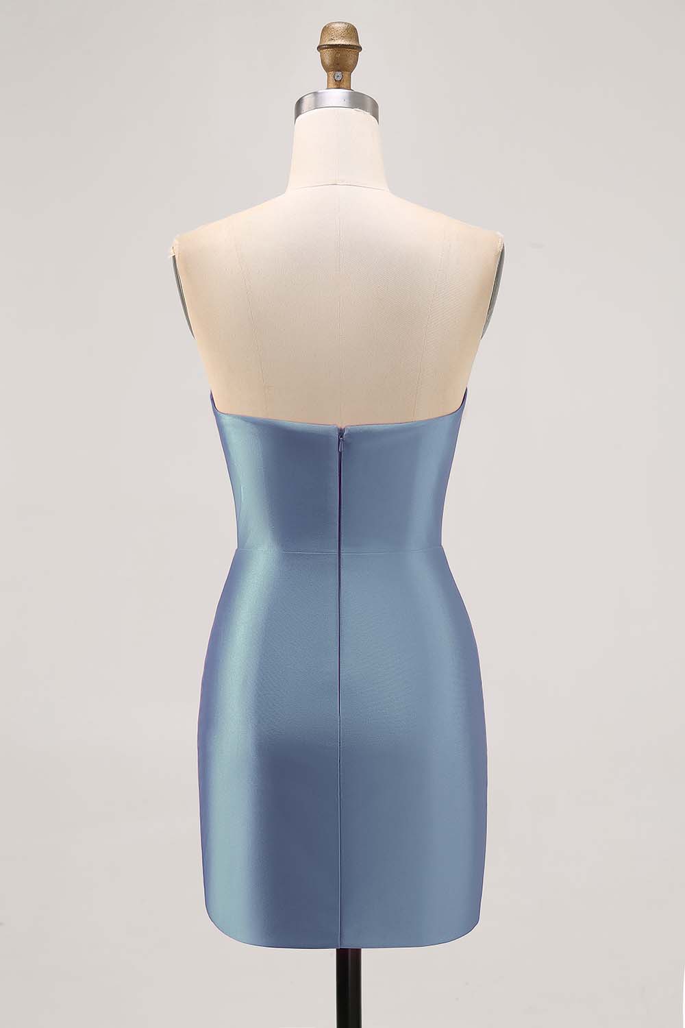 Sparkly Fuchsia Satin Tight Short Strapless Homecoming Dress with Rhinestones