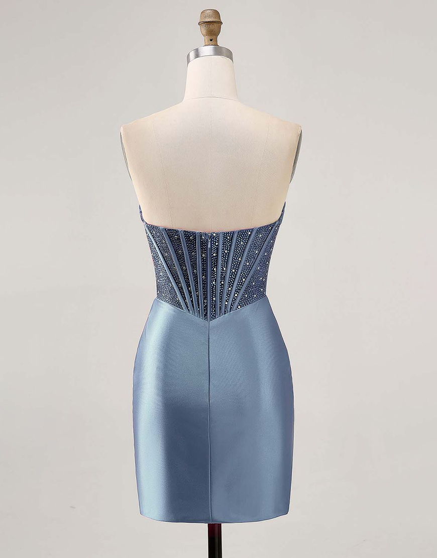 Sparkly Fuchsia Corset Beaded Strapless Short Satin Homecoming Dress