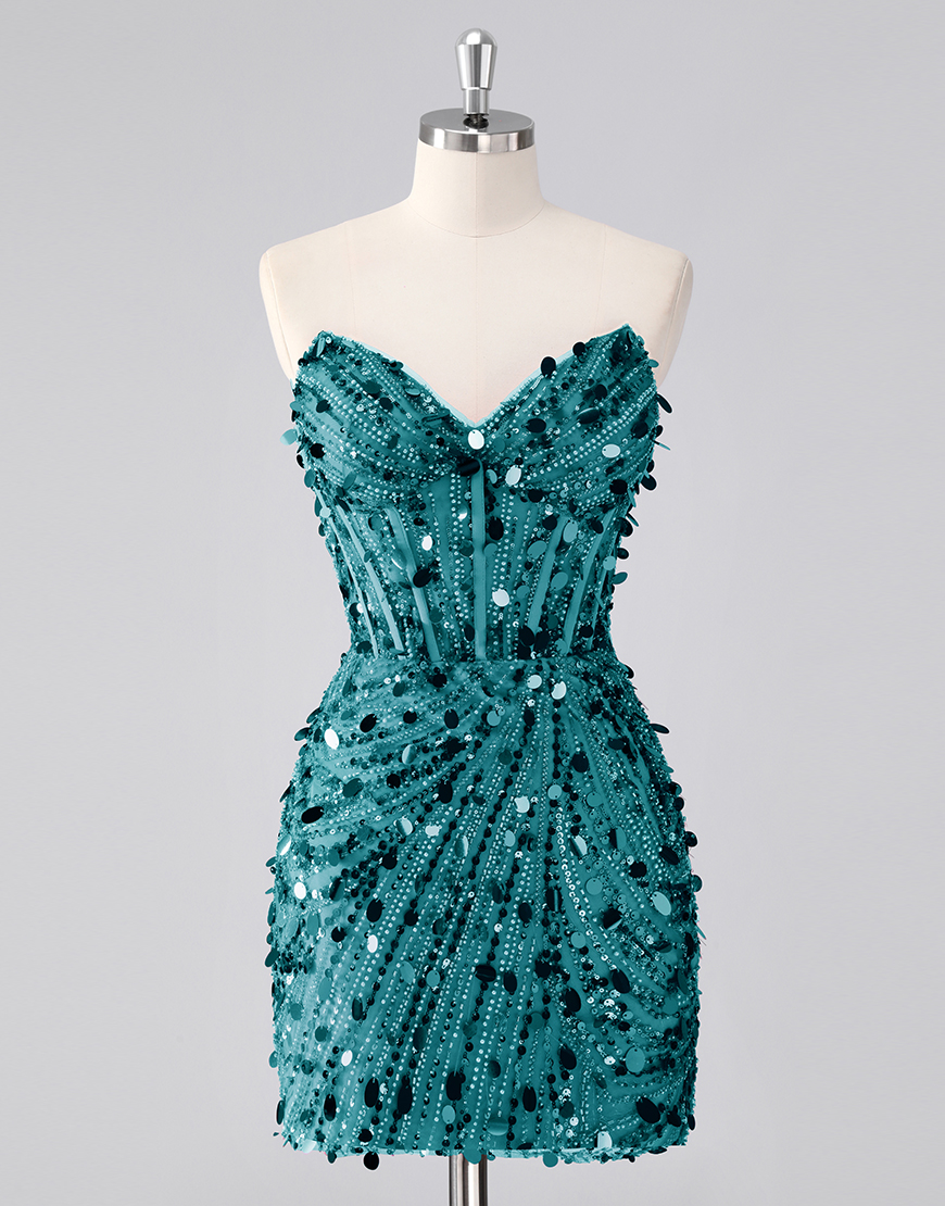 Sparkly Fuchsia Sequin Tight Sweetheart Short Corset Homecoming Dress