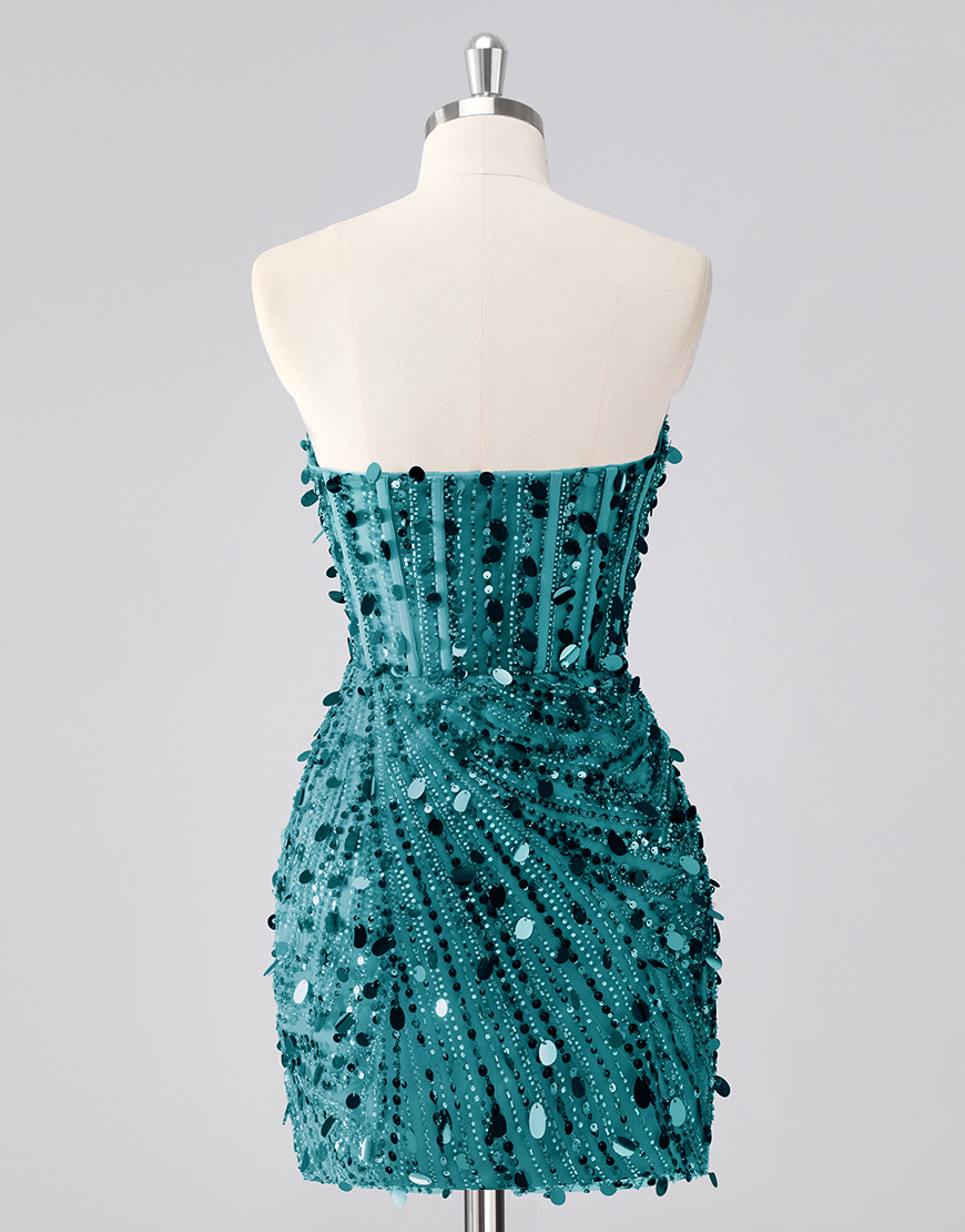 Sparkly Fuchsia Sequin Tight Sweetheart Short Corset Homecoming Dress