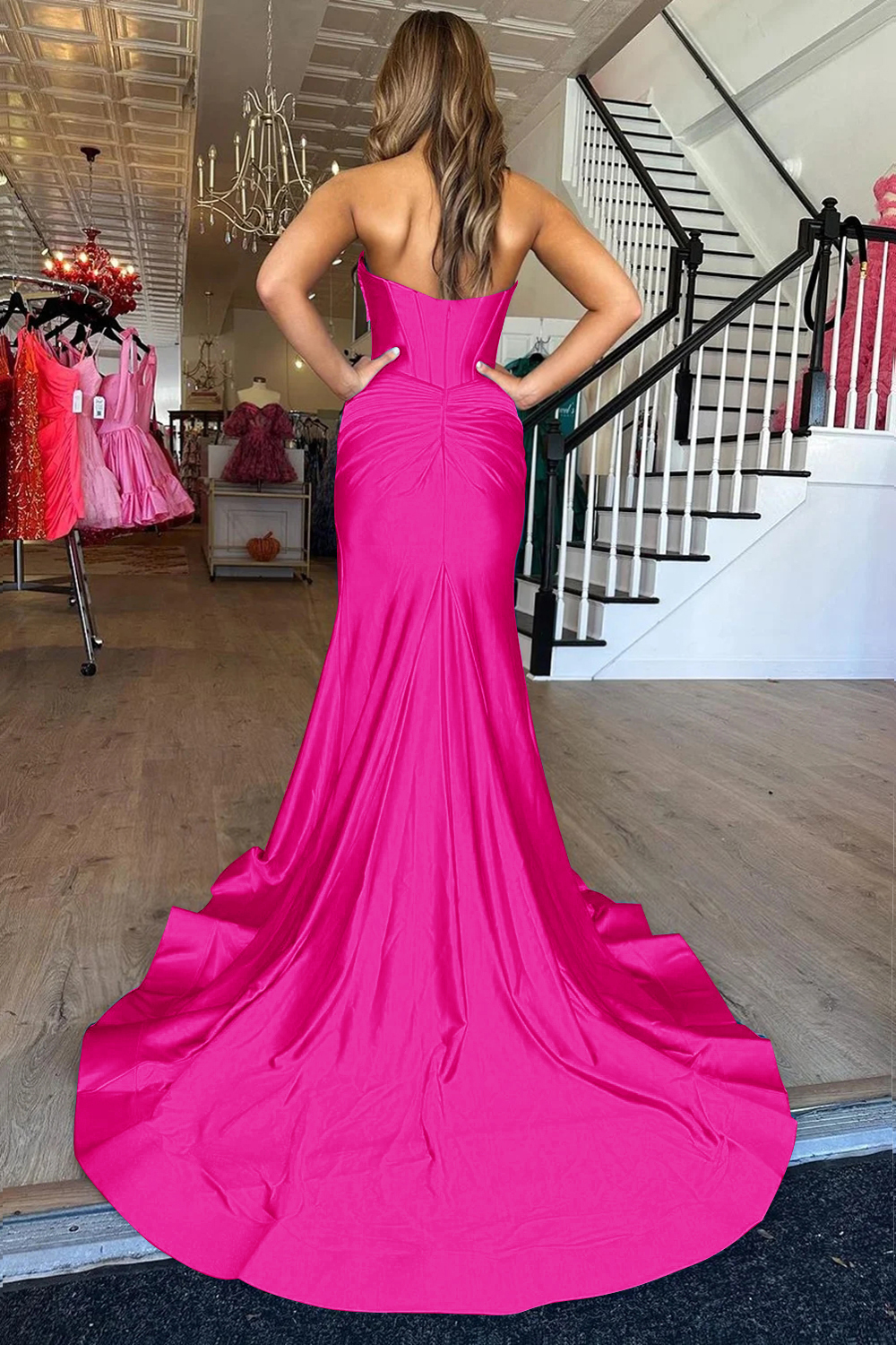 Mermaid Sweetheart Zipper Back Long Satin Prom Dress With Slit