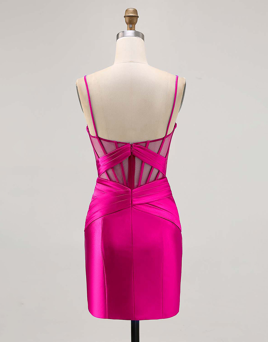 Royal Blue Tight Ruched Satin Short Corset Homecoming Dress with Slit