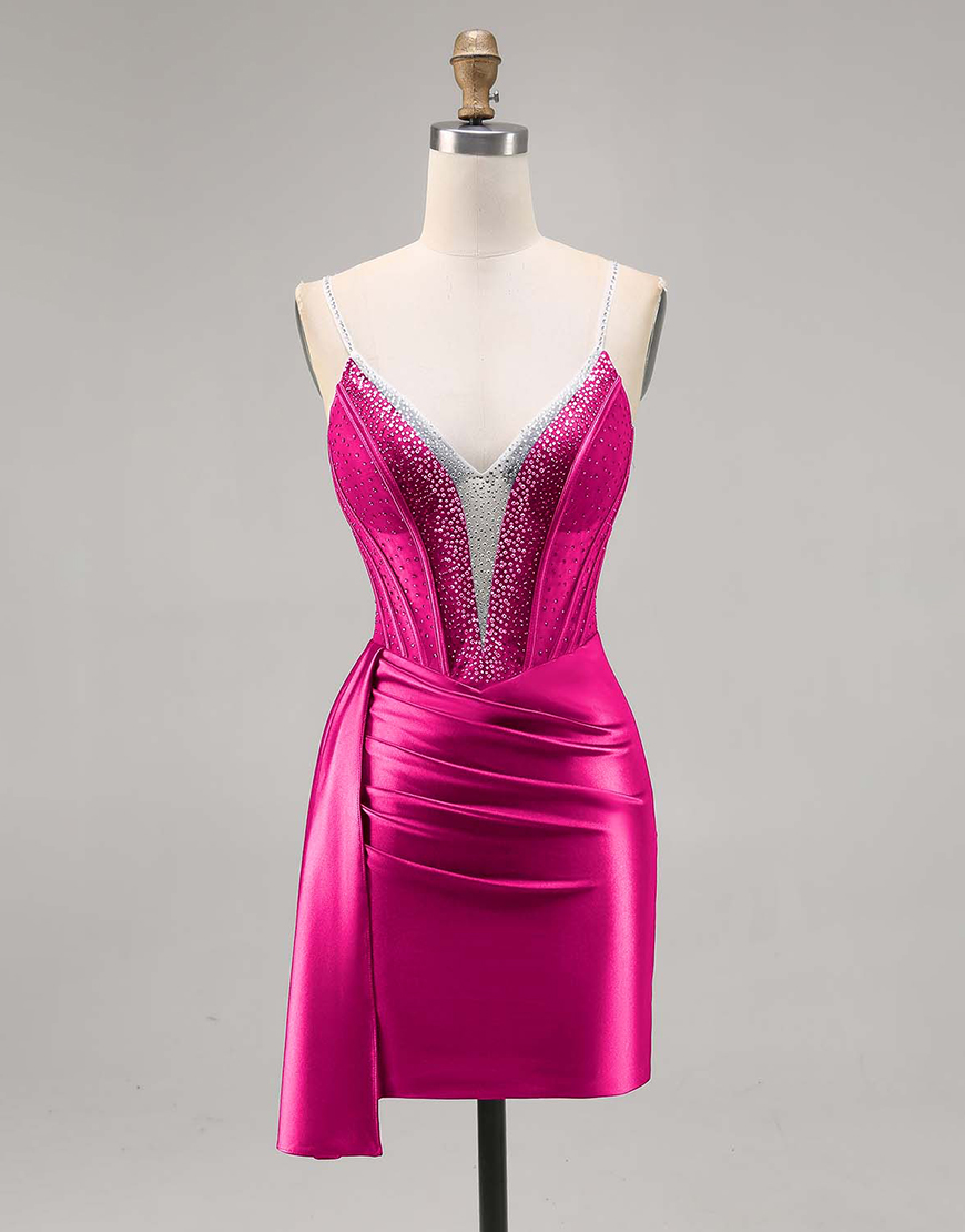 Sparkly Navy Satin Ruffled Short Corset Homecoming Dress with Beading