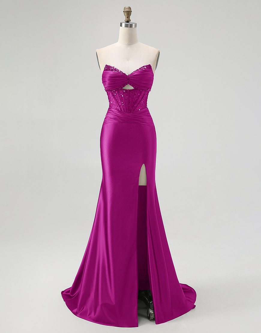 Sparkly Black Mermaid Sweetheart Long Satin Corset Prom Dress with Beading