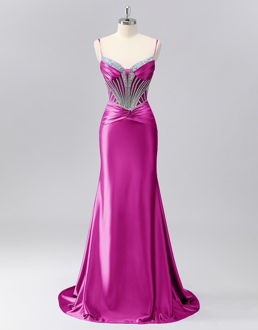 Sparkly Grey Blue Spaghetti Straps Mermaid Long Prom Dress with Beading