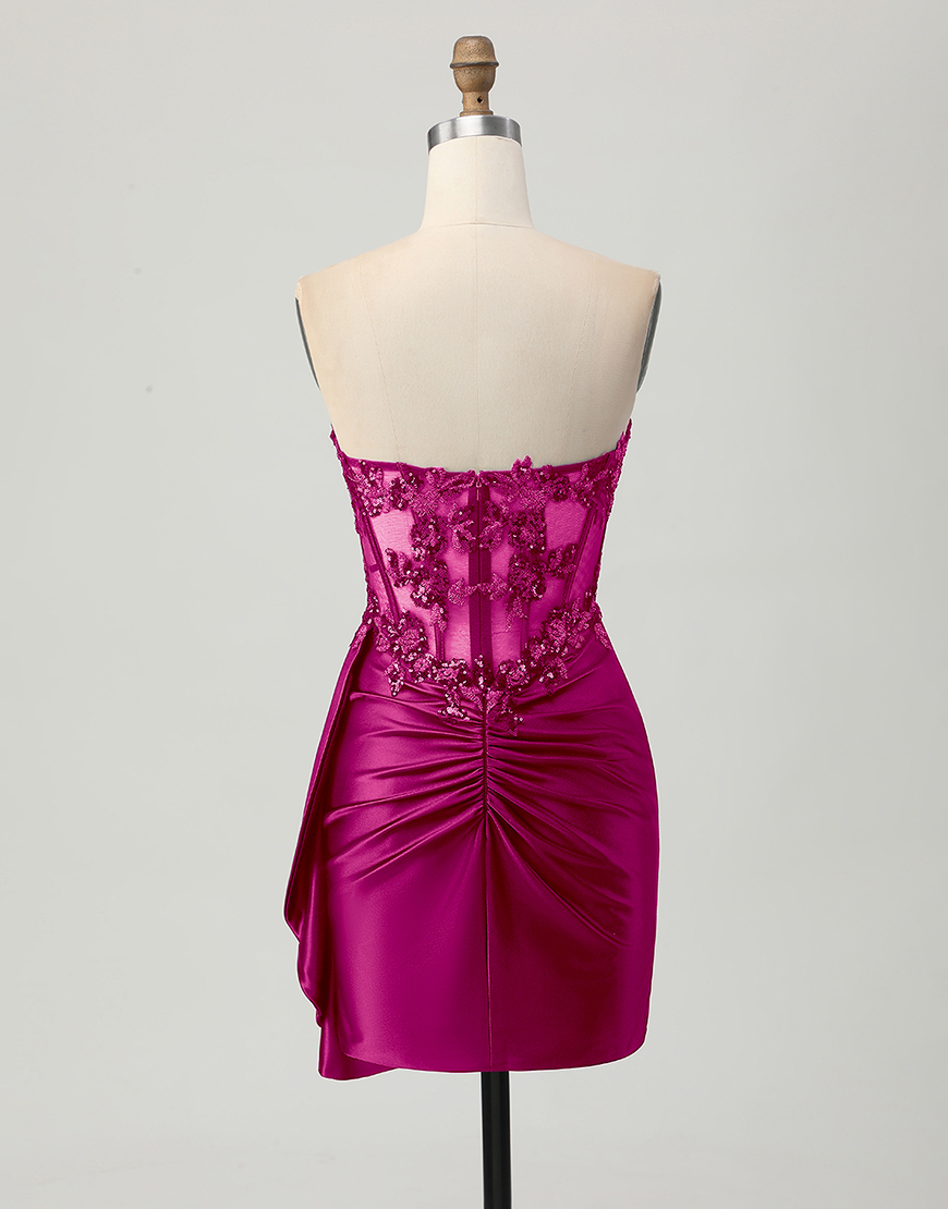 Sparkly Dark Green Satin Short Corset Homecoming Dress with Ruffles