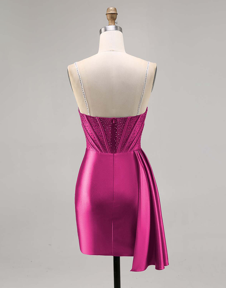 Sparkly Navy Satin Ruffled Short Corset Homecoming Dress with Beading