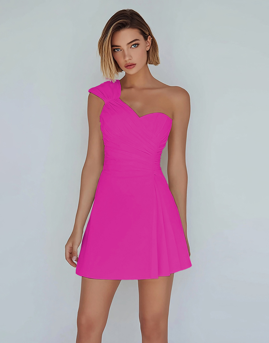 Ivory One Shoulder Satin Ruched Short A-Line Homecoming Dress