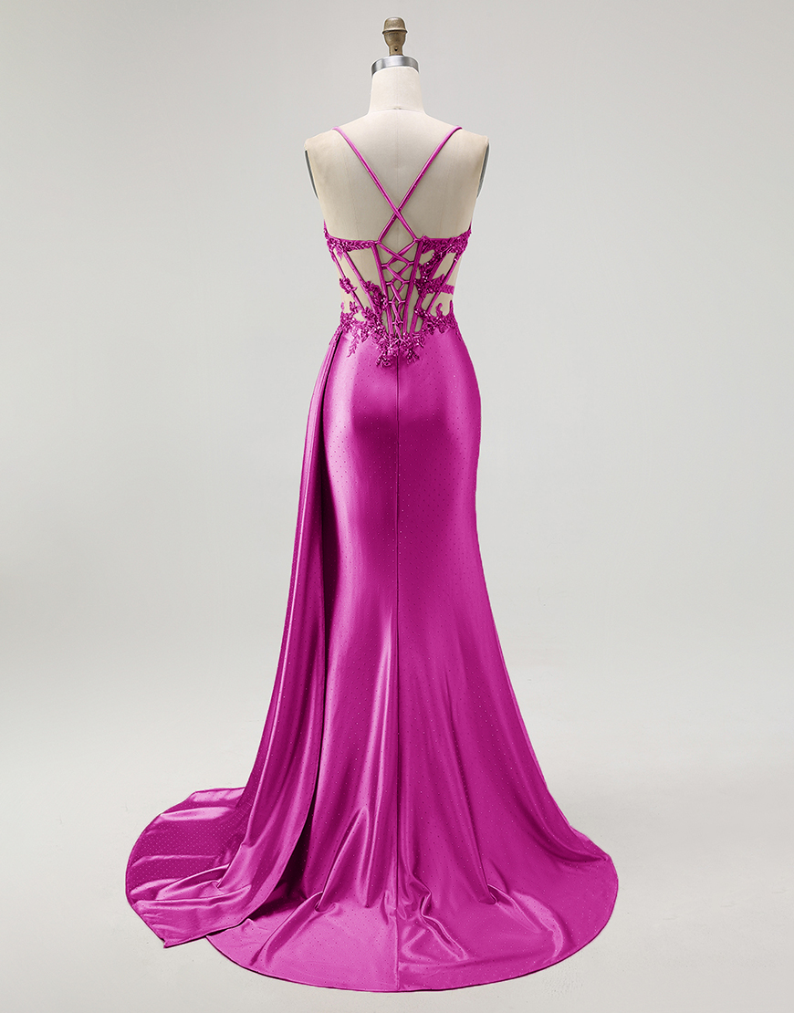 Sparkly Champagne Mermaid Spaghetti Straps Satin Long Prom Dress with Beading