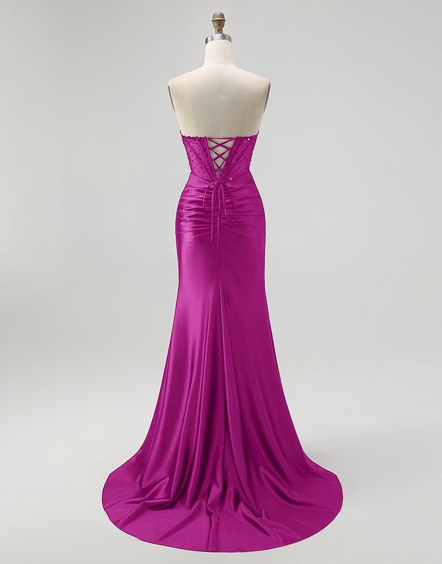 Sparkly Black Mermaid Sweetheart Long Satin Corset Prom Dress with Beading