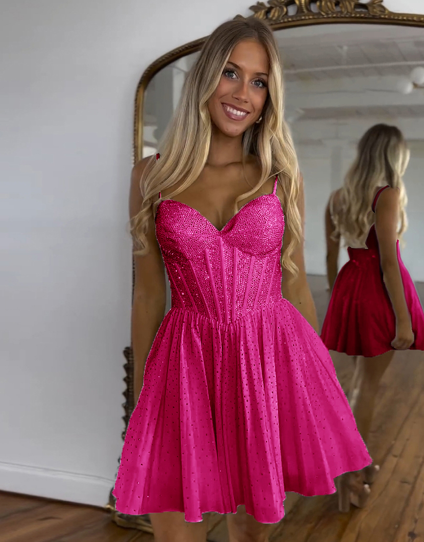 Glitter Dark Green A-Line Beaded Satin Homecoming Dress