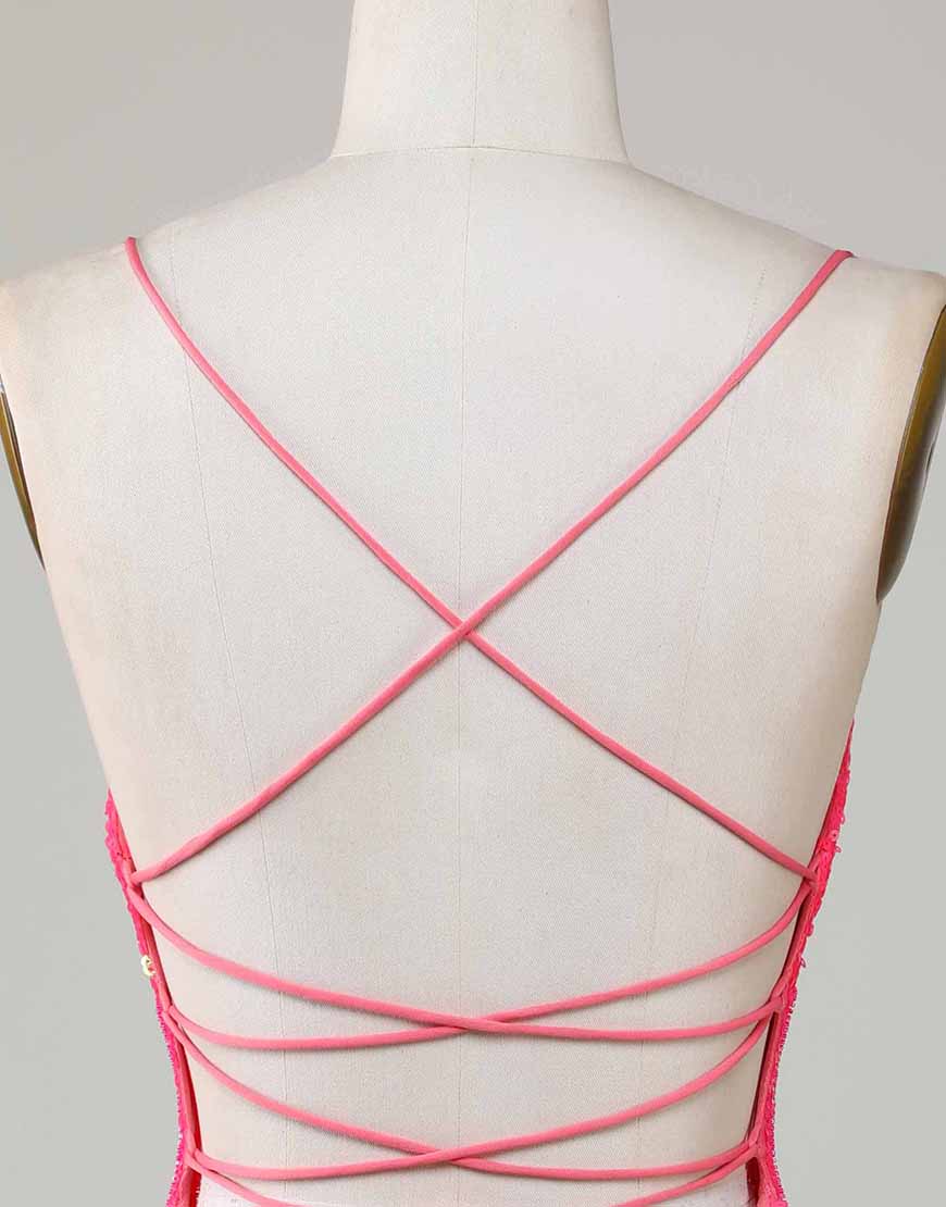 Spaghetti Straps Criss Cross Back Short Sequin Homecoming Dress