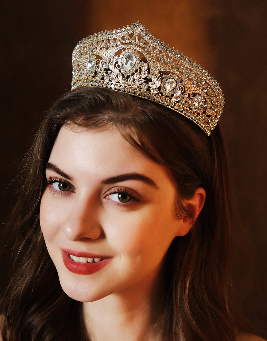 Elegant Golden Crystal Quinceanera Crown Princess Tiaras