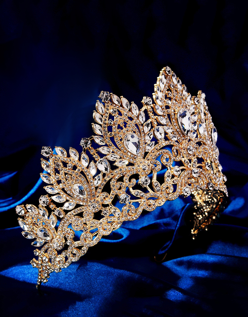 Sparkly Golden Crystal Queen Tiaras Princess Quinceanera Crown