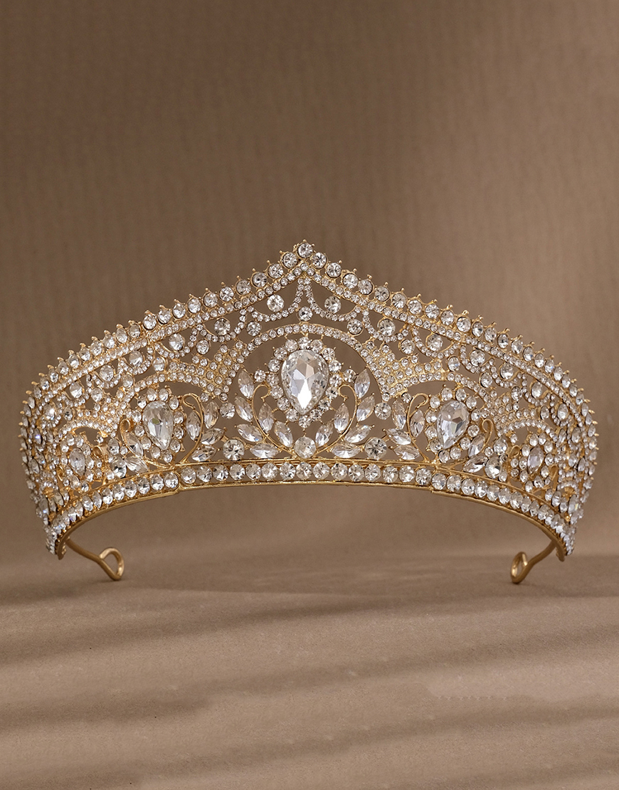 Elegant Golden Crystal Quinceanera Crown Princess Tiaras