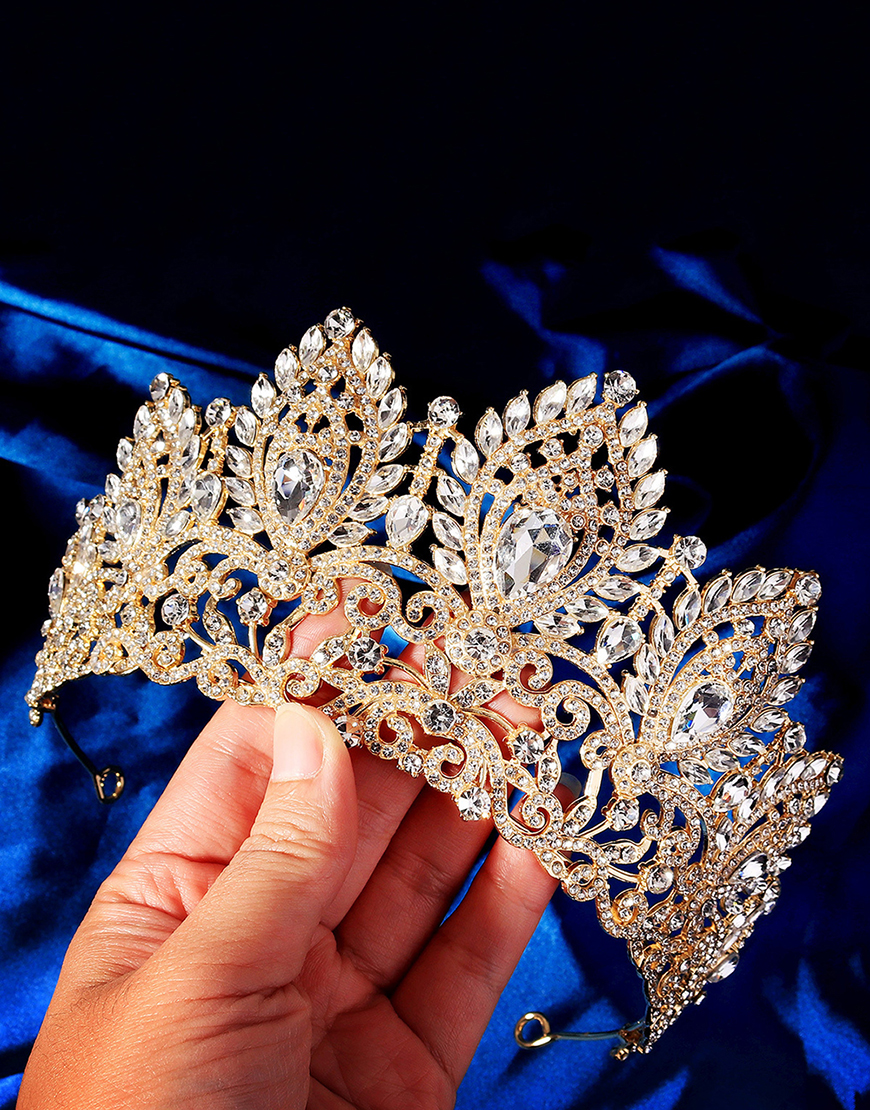 Sparkly Golden Crystal Queen Tiaras Princess Quinceanera Crown