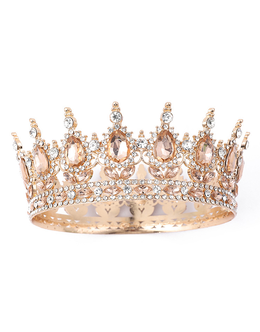 Golden Red Rhinestones Wedding Tiaras and Crown Princess Quinceanera Headpieces