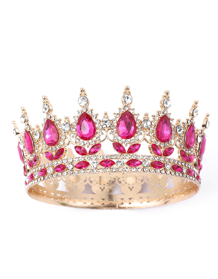 Golden Red Rhinestones Wedding Tiaras and Crown Princess Quinceanera Headpieces