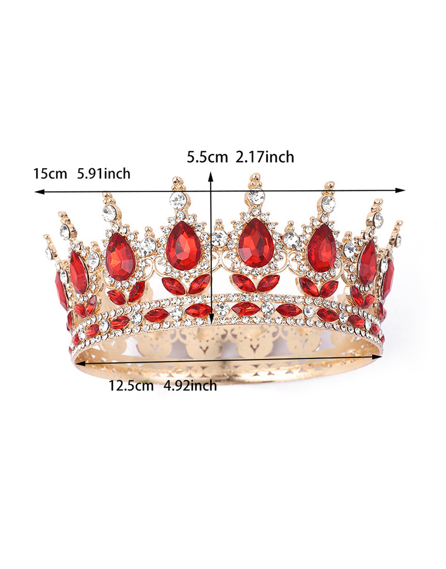 Golden Red Rhinestones Wedding Tiaras and Crown Princess Quinceanera Headpieces