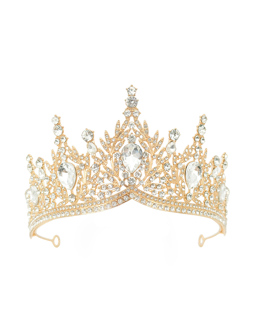 Sparkly Golden White Water Droplets Crystal Wedding Tiaras Princess Quinceanera Crown