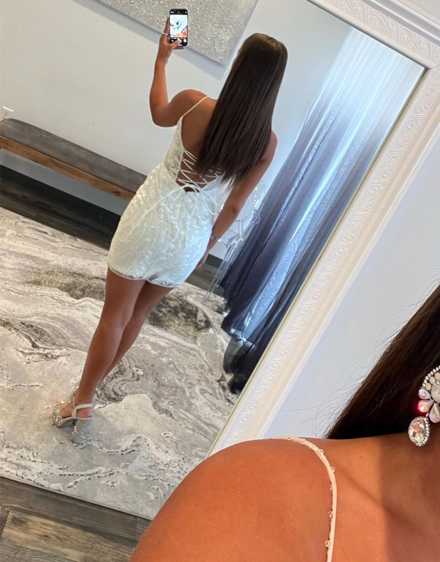 Gorgeous Spaghetti Straps Lace Up Tight Glitter Homecoming Dress