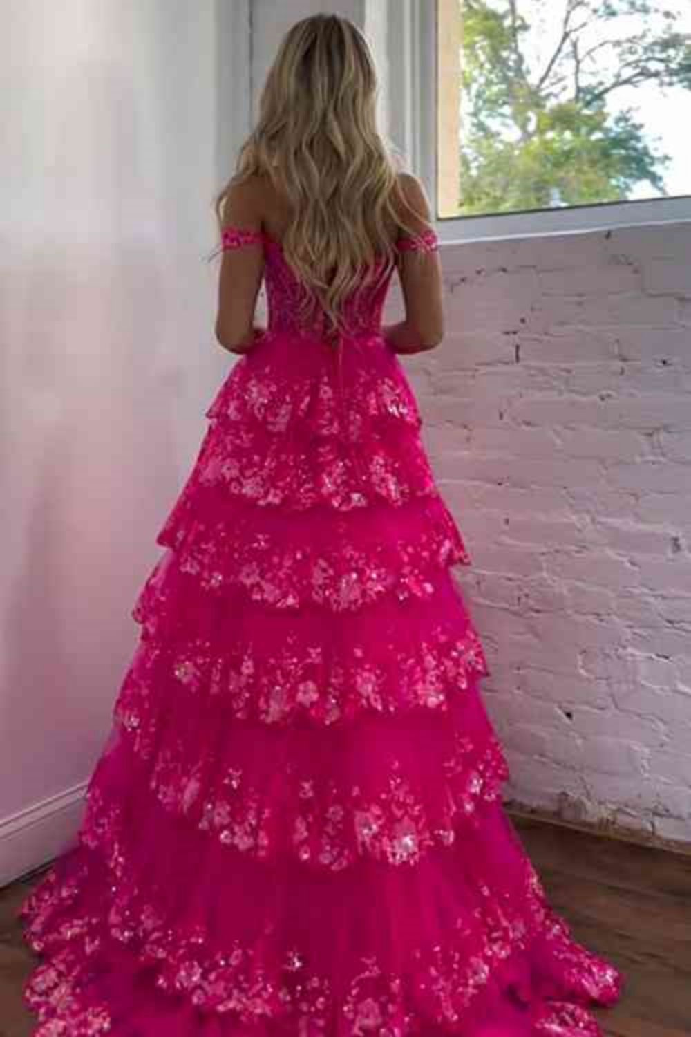 Sparkly Gorgeous A-Line Off The Shoulder Long Prom Dress with Sequin Appliques