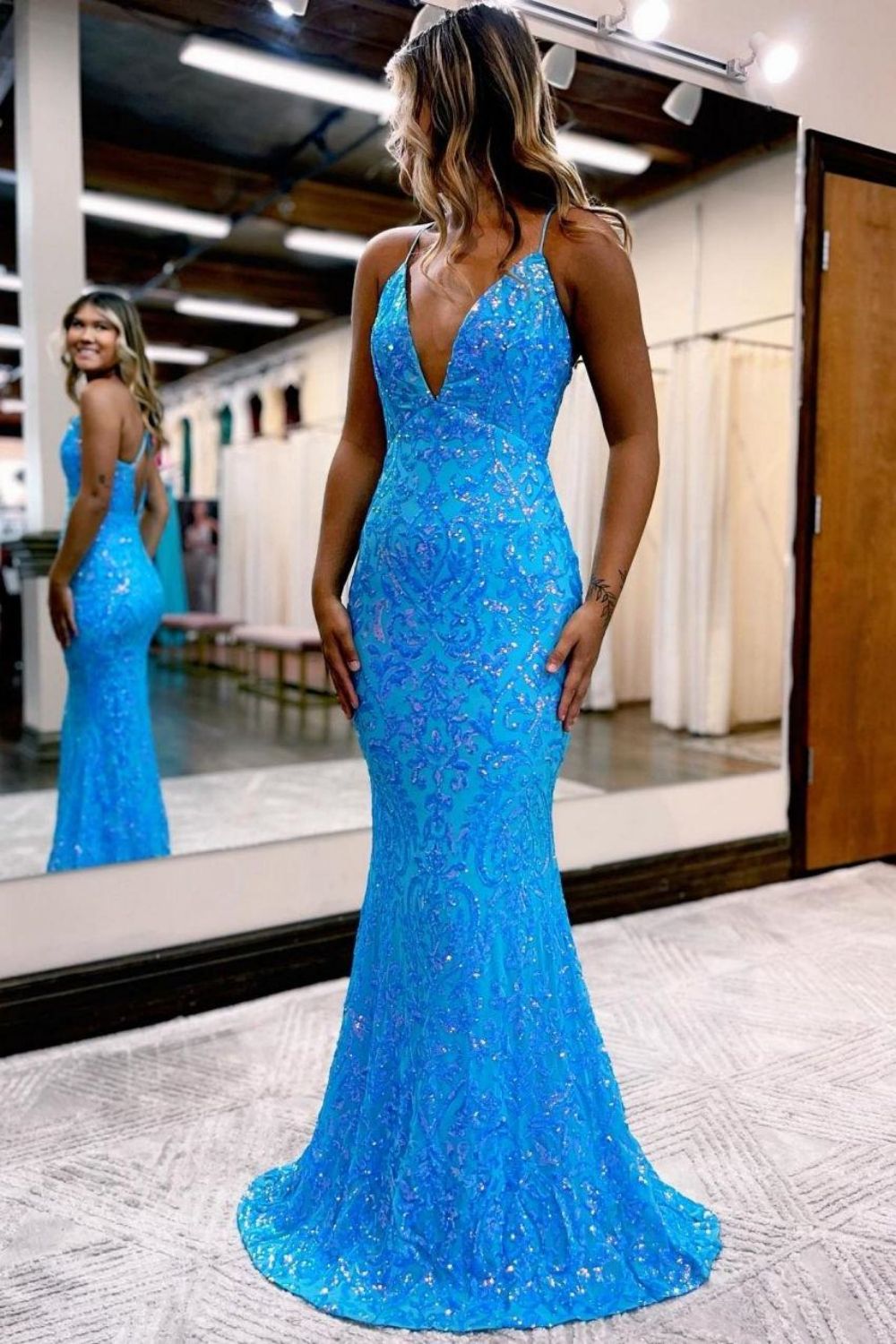 Gougeous Deep V-Neck Mermaid Prom Dress