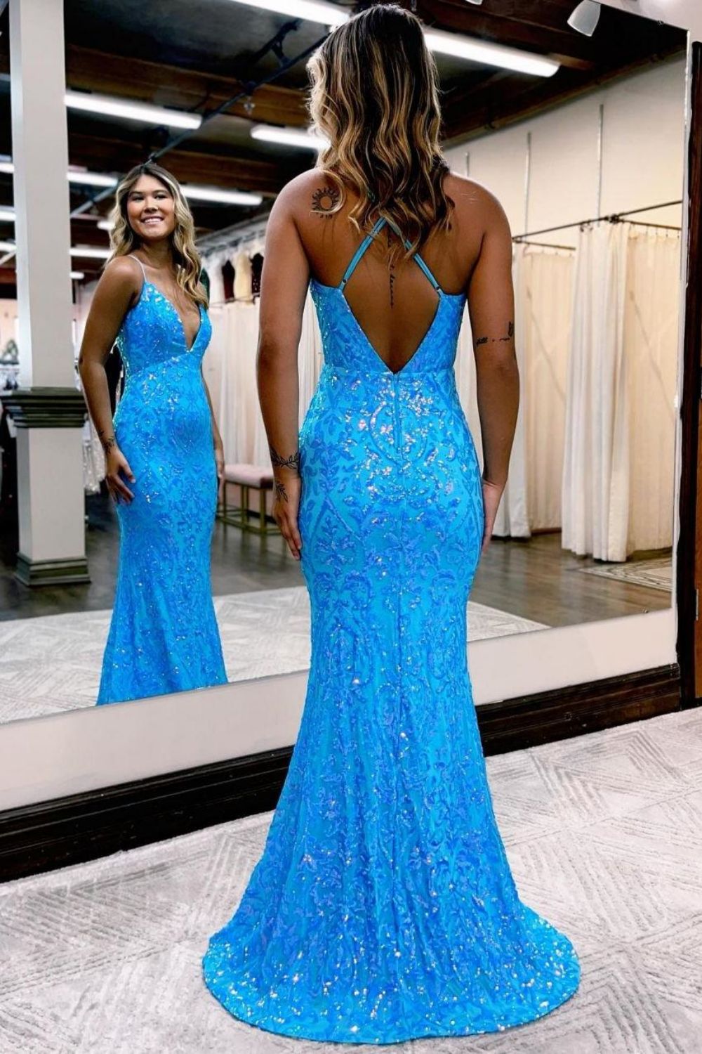 Gougeous Deep V-Neck Mermaid Prom Dress