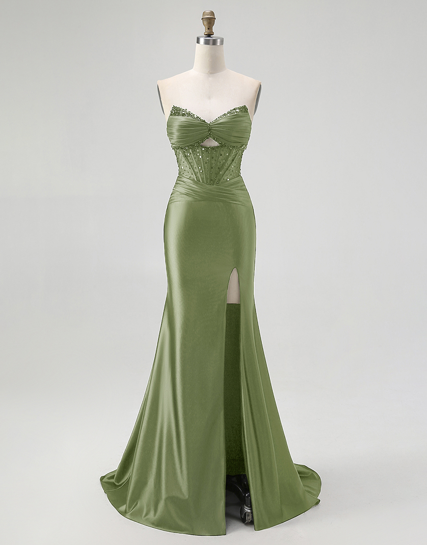 Sparkly Black Mermaid Sweetheart Long Satin Corset Prom Dress with Beading