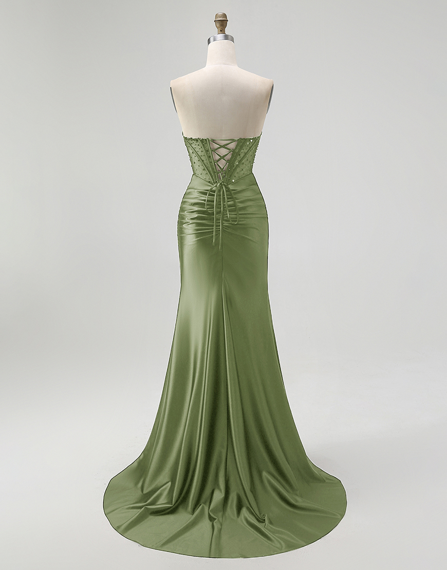 Sparkly Black Mermaid Sweetheart Long Satin Corset Prom Dress with Beading