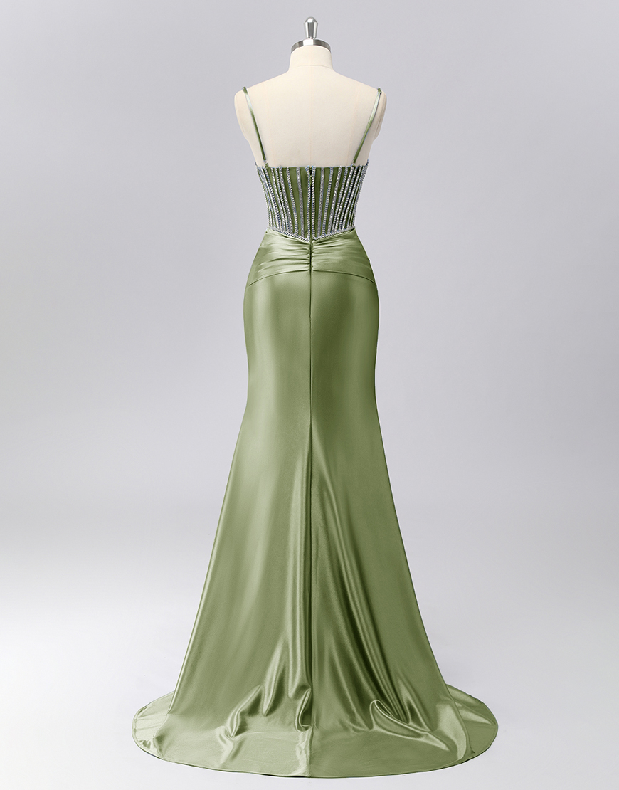 Sparkly Grey Blue Spaghetti Straps Mermaid Long Prom Dress with Beading