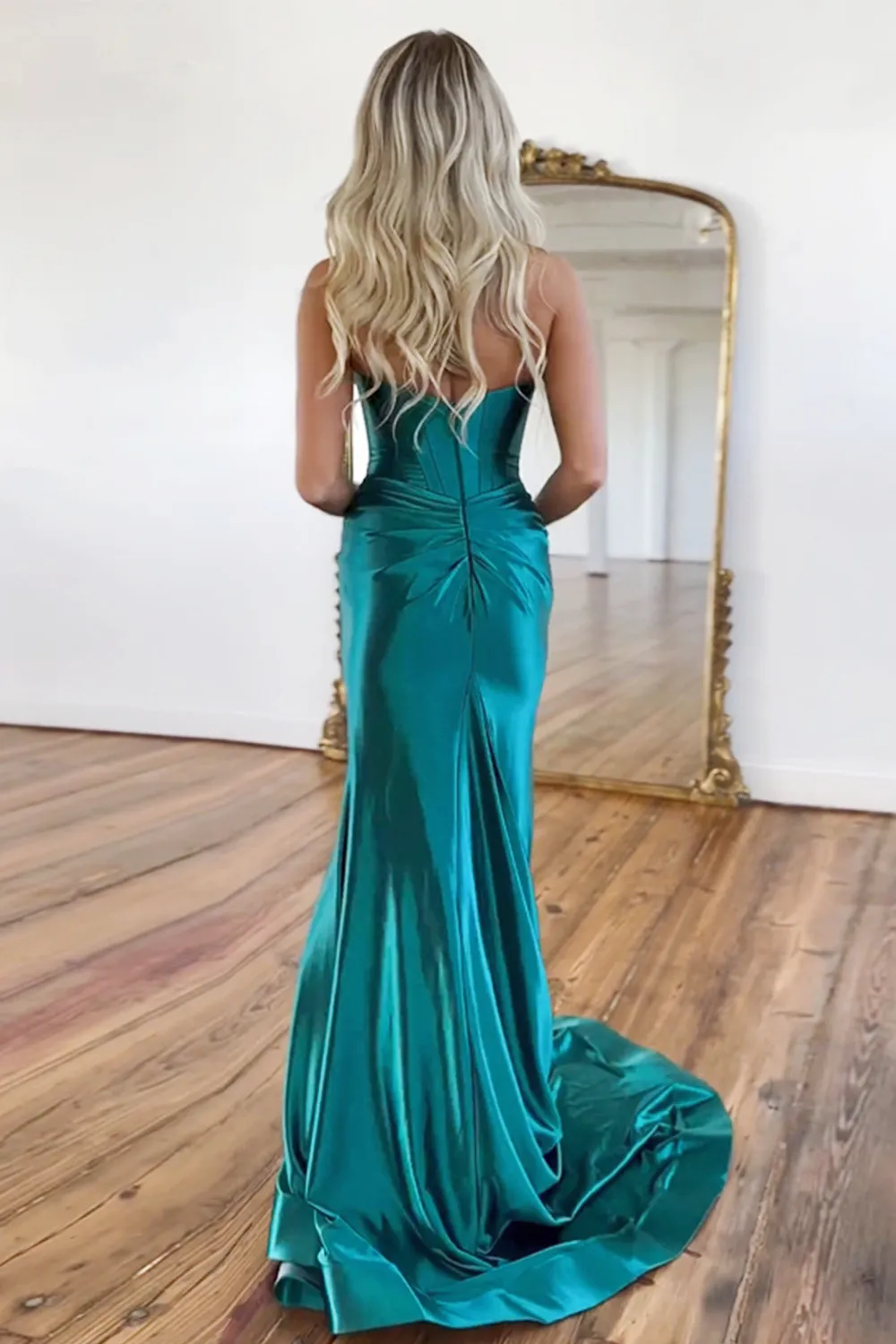 Sparkly Golden Mermaid Sweetheart Long Prom Dress With Slit