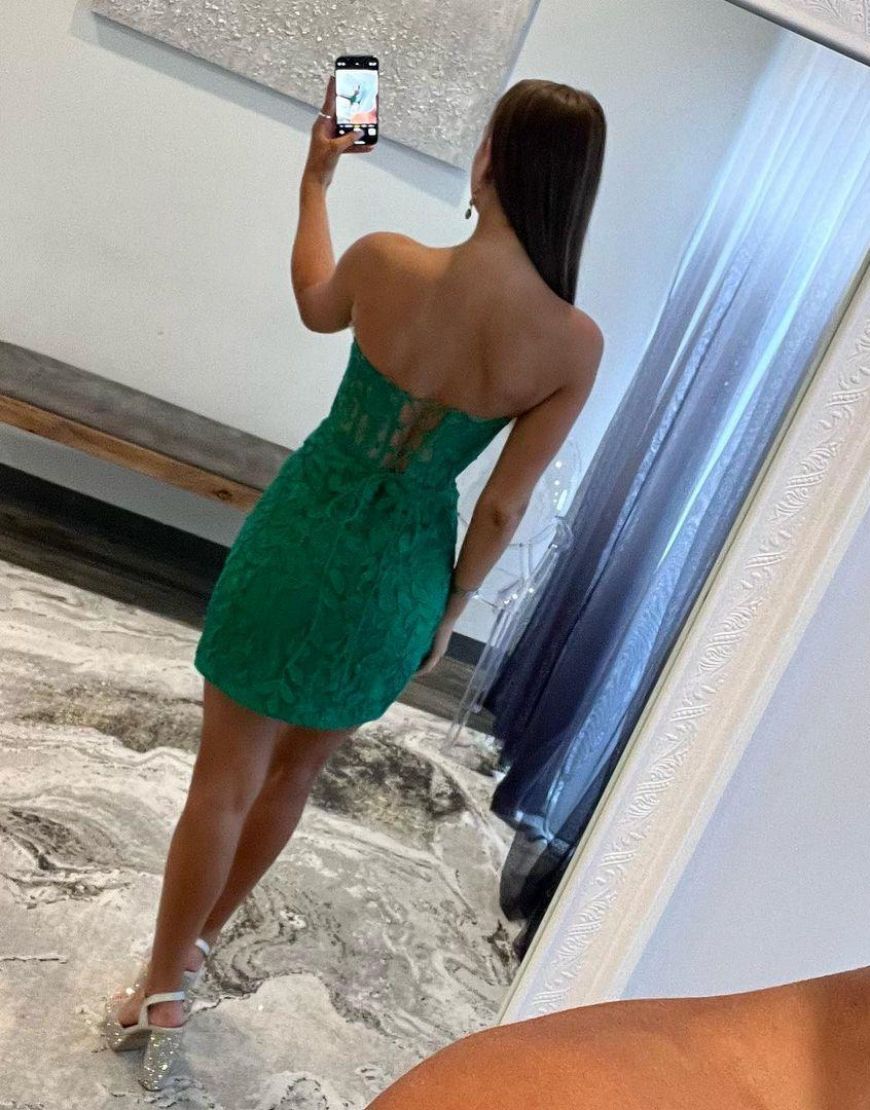 Green Sweetheart Corset Back Bodycon Lace Homecoming Dress