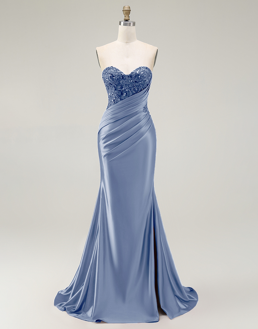 Sparkly Red Mermaid  Sweetheart Long Prom Dress with Sequins