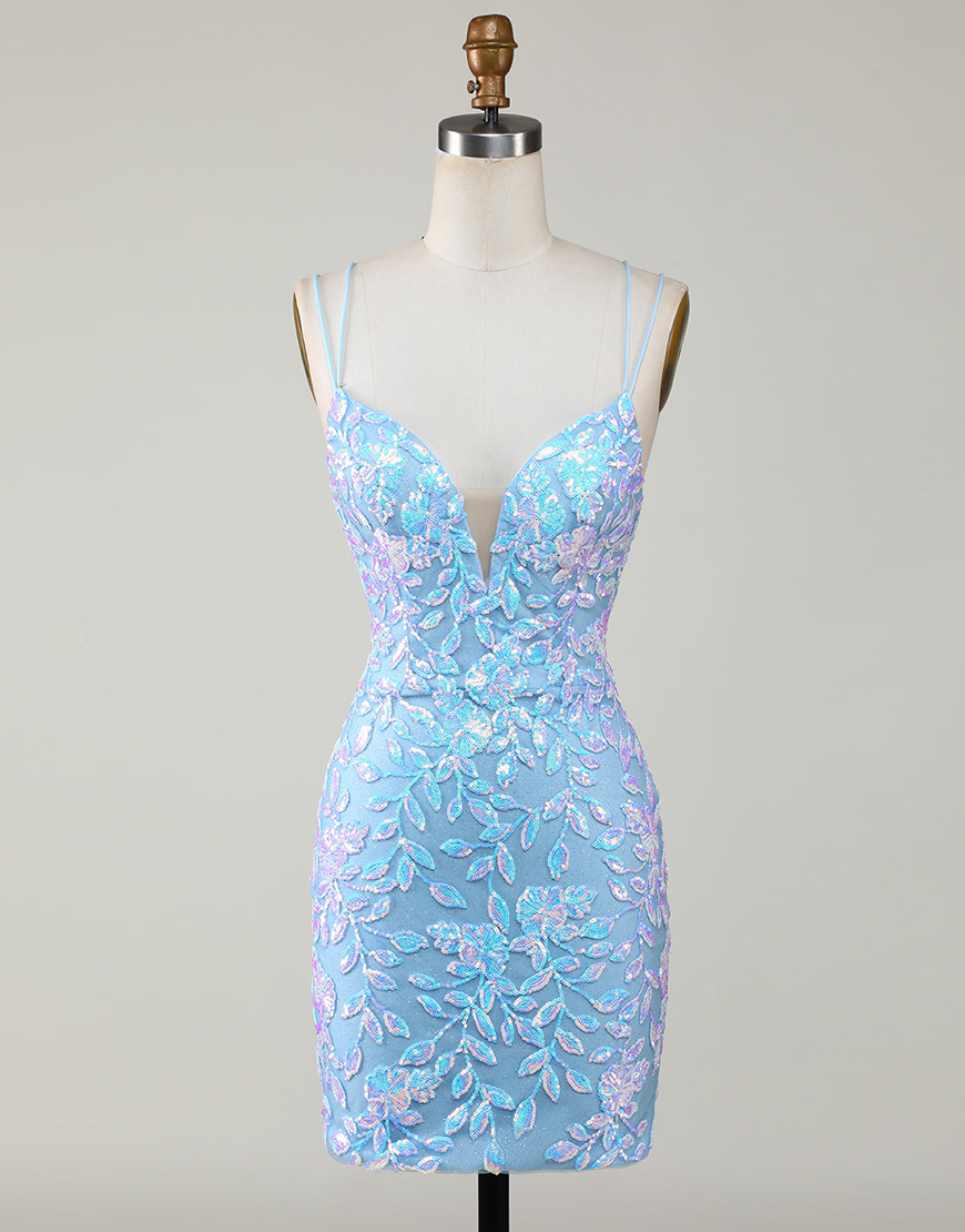 Bodycon Spaghetti Straps Party Dress With Aqqliques