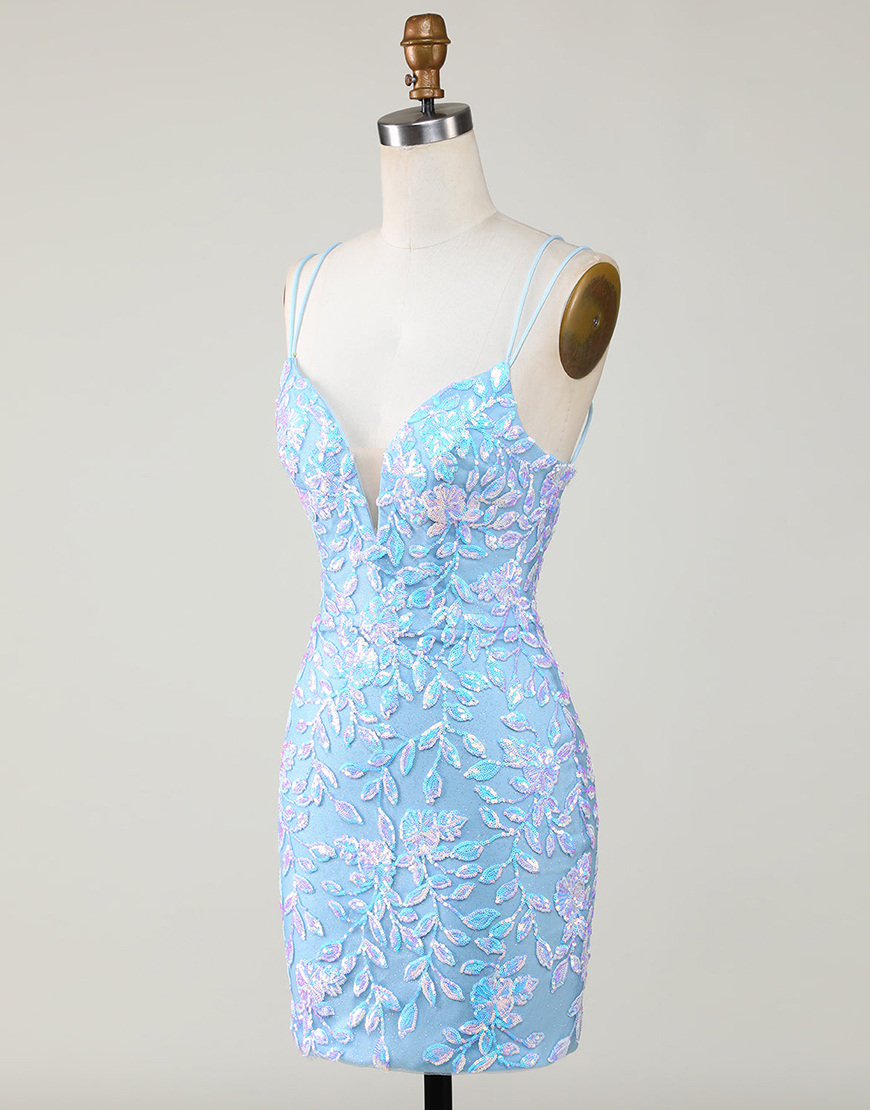 Bodycon Spaghetti Straps Party Dress With Aqqliques