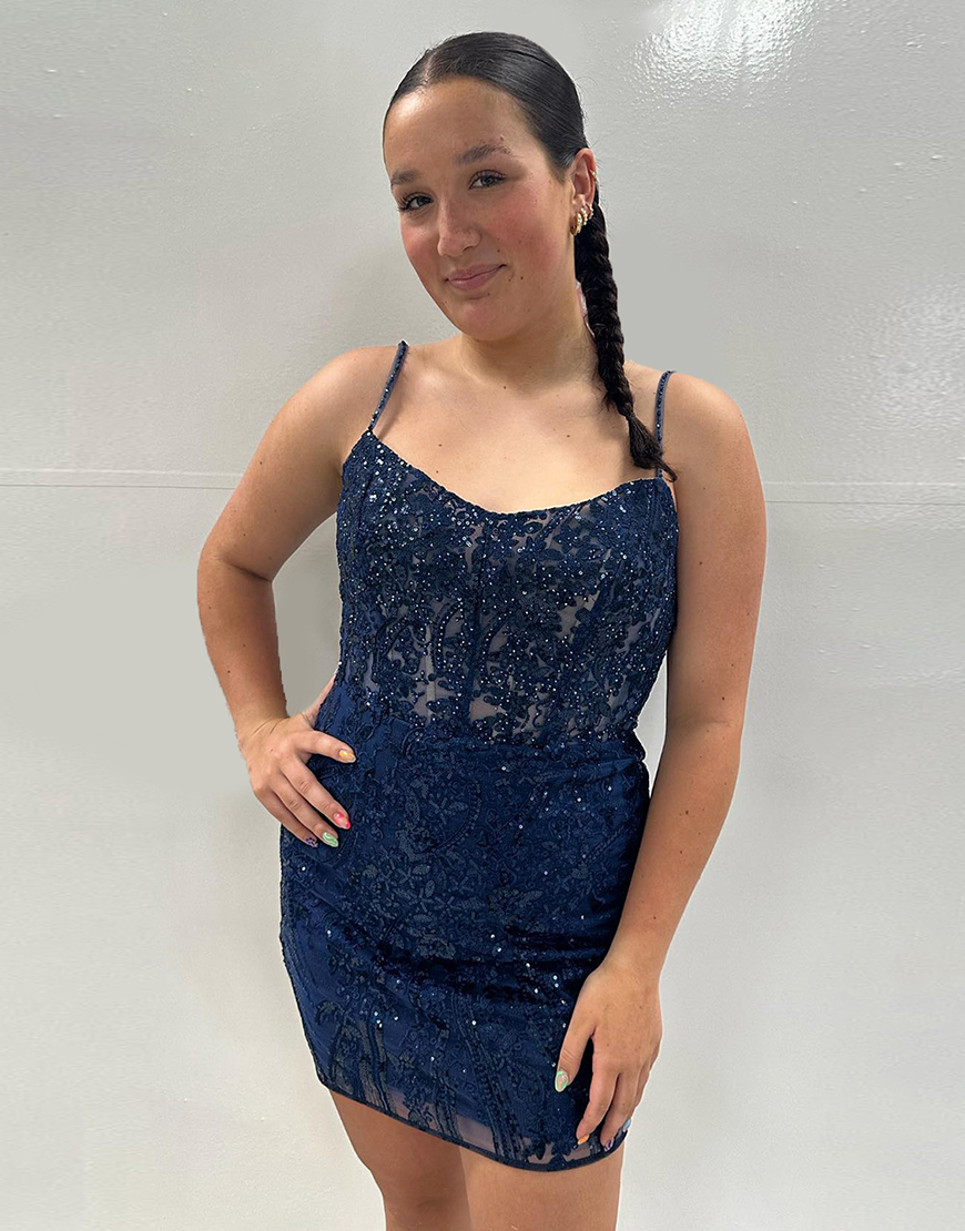 Gorgeous Spaghetti Straps Lace Up Tight Glitter Homecoming Dress