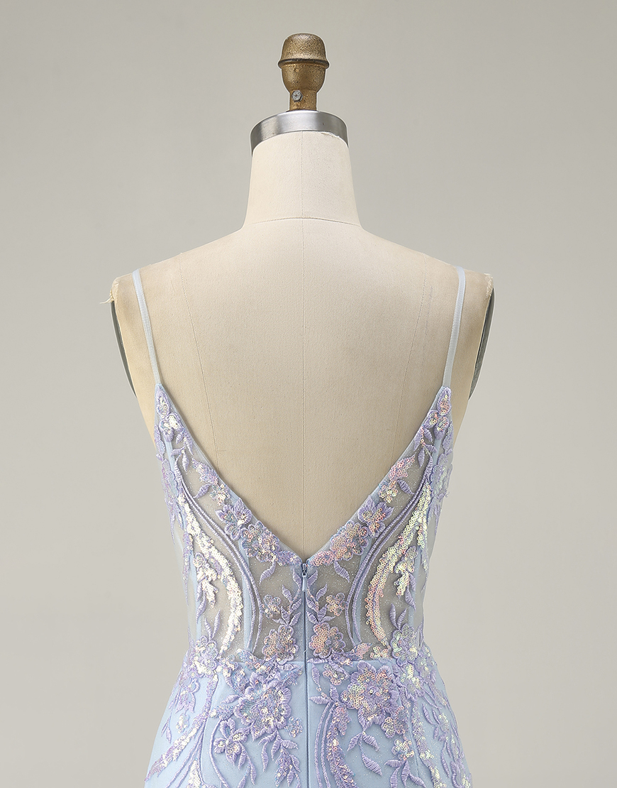 Sparkly Blue Spaghetti Straps Sequin Short Bodycon Corset Homecoming Dress