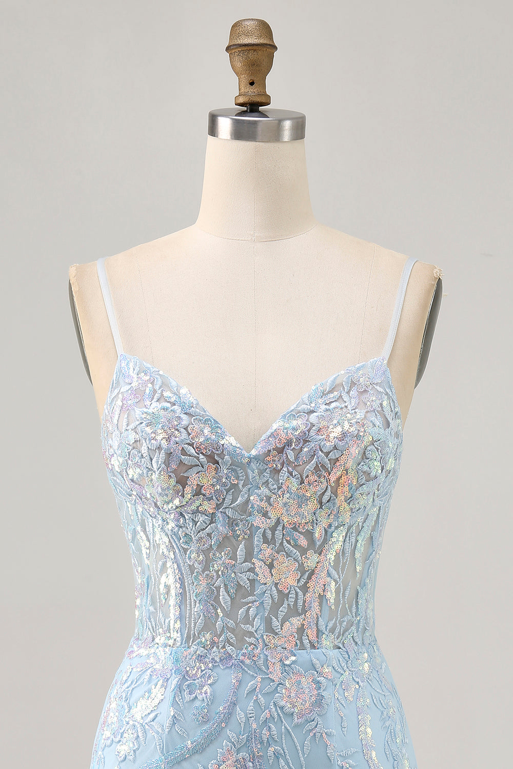 Sparkly Blue Spaghetti Straps Sequin Short Bodycon Corset Homecoming Dress