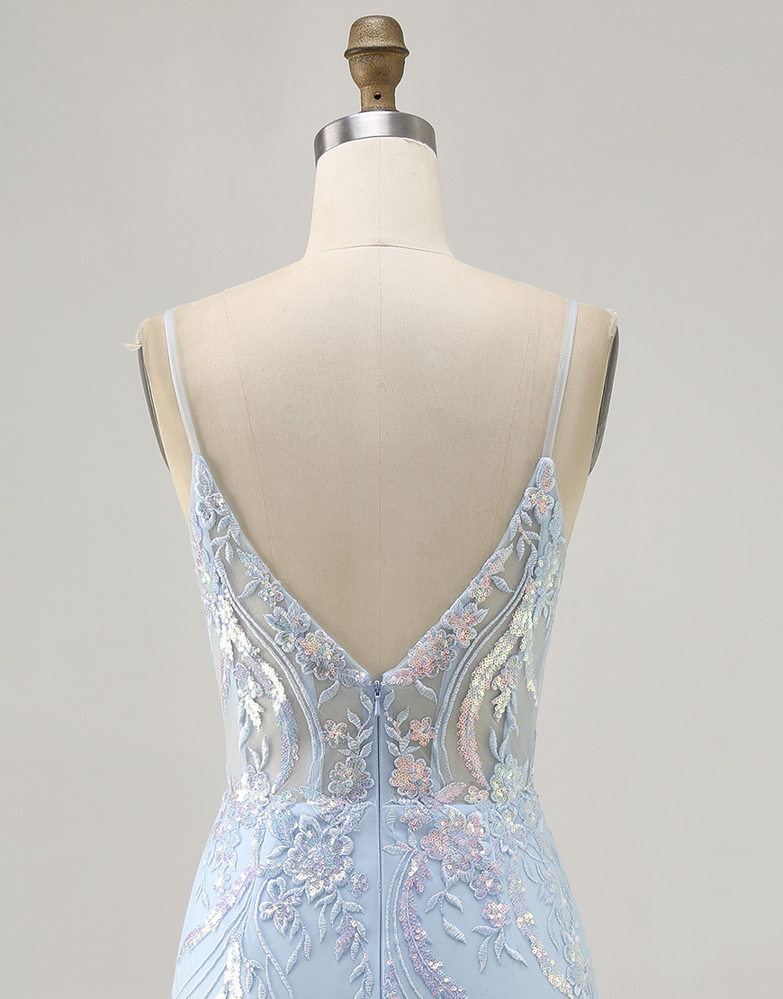 Sparkly Light Blue Spaghetti Straps Short Corset Lace Homecoming Dress