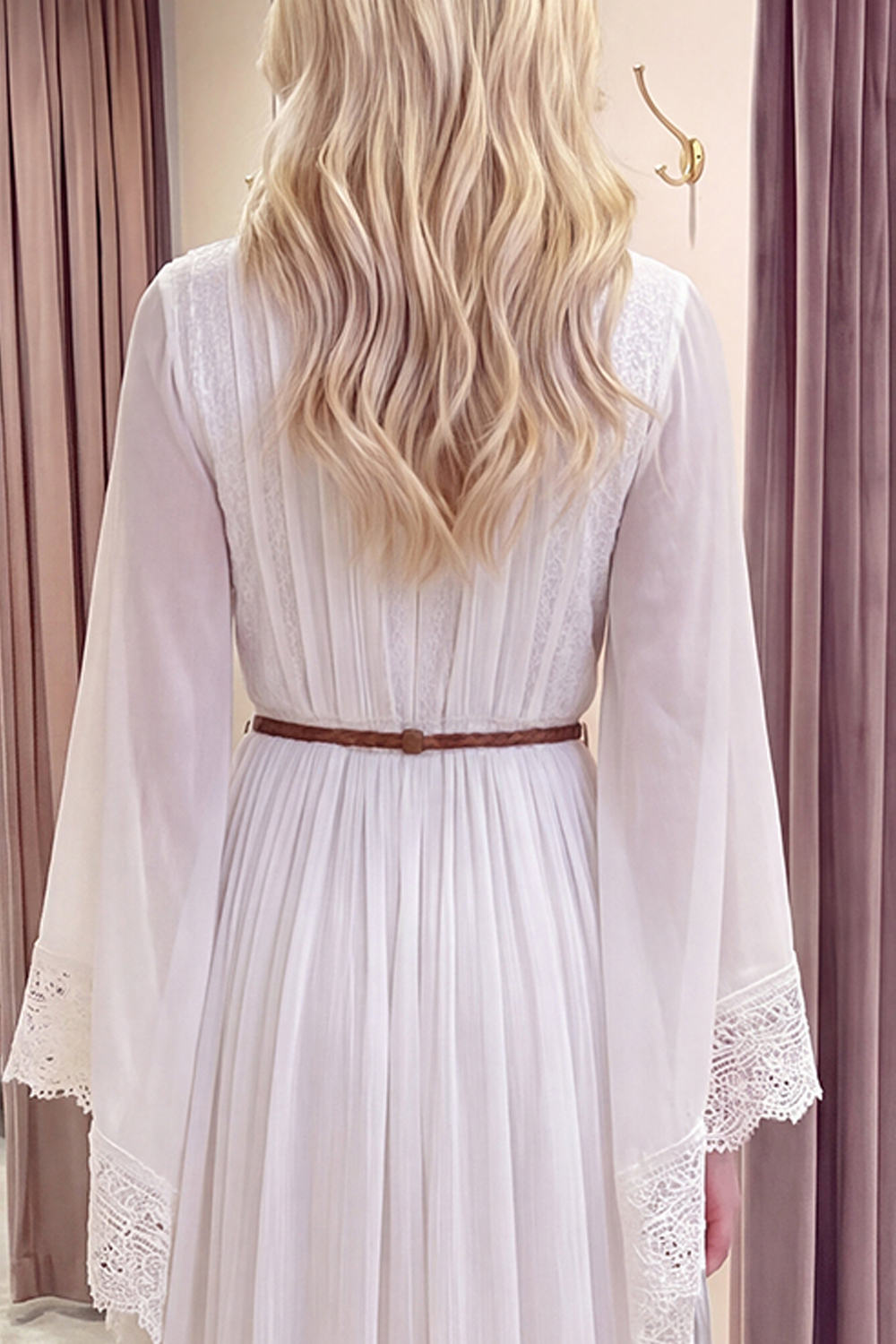 White V-Neck A Line Long Sleeves Graduation Dress with Lace
