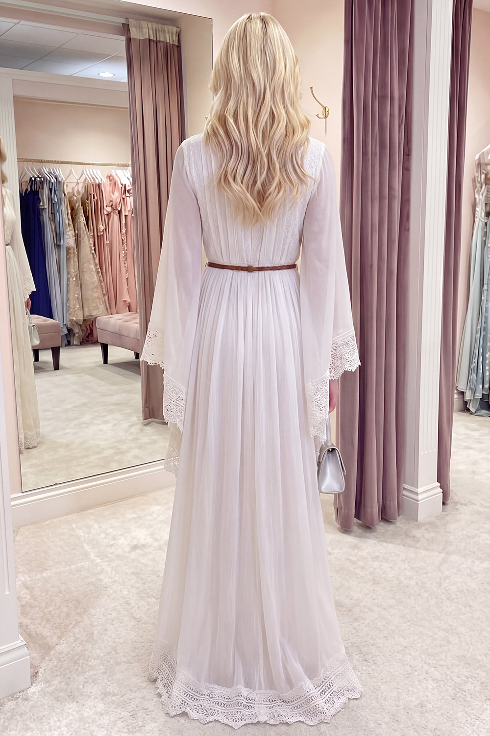 White V-Neck A Line Long Sleeves Graduation Dress with Lace
