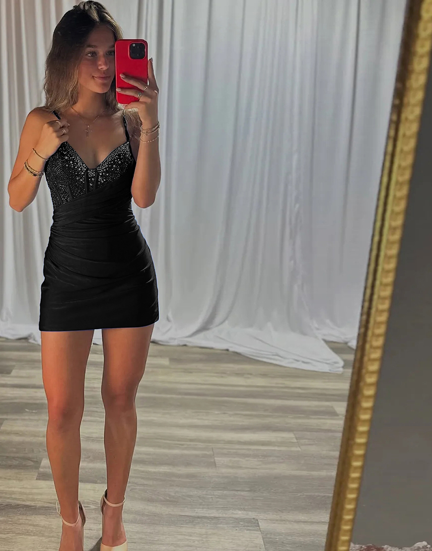 Sparkly Royal Blue  V Neck Tight Short Corset Homecoming Dress with Beading